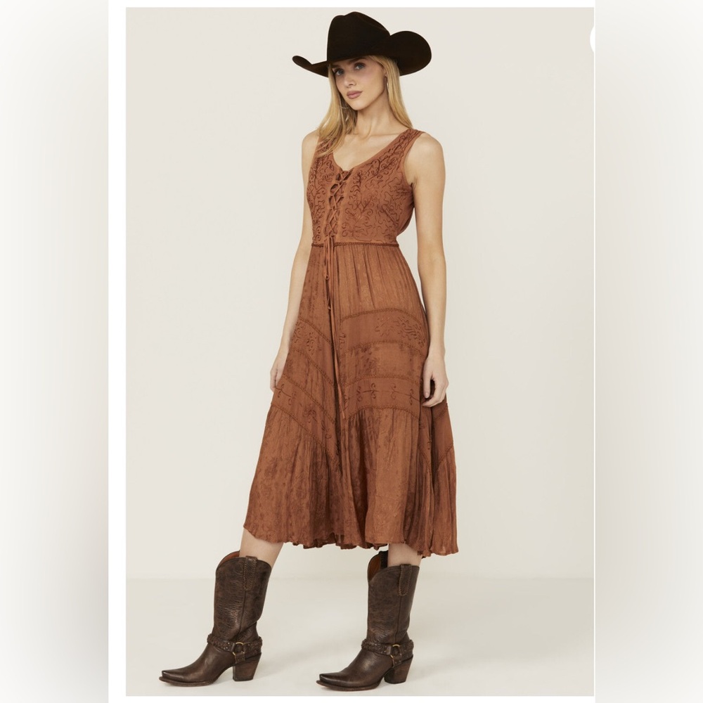 Scully Brown Lace-Up Midi Dress